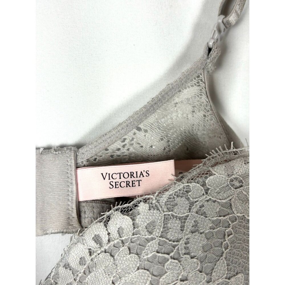 Victorias Secret Dream Angels Demi Bra 36C Gray Lace Rhinestone Shine Strap NWOT - Picture 5 of 8